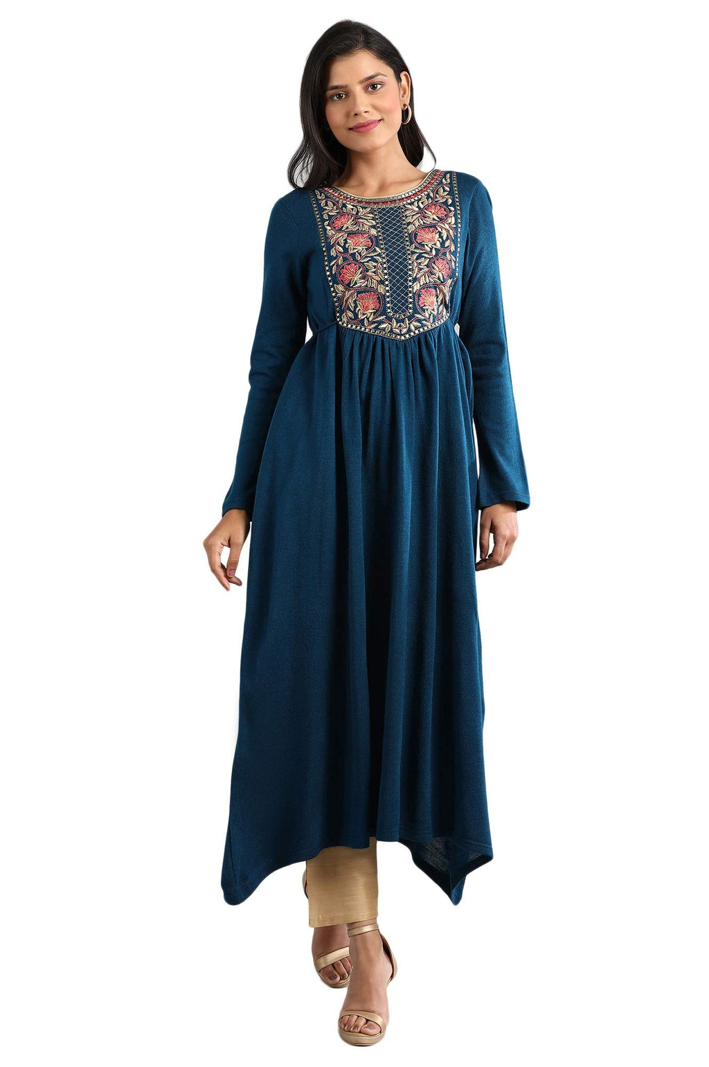 Aurelia WomenS Solid Zari Embriodery A-Line Kurta | Round Neck Kurta For Women | Solid Kurta For Women | Beautiful Regular Fit K