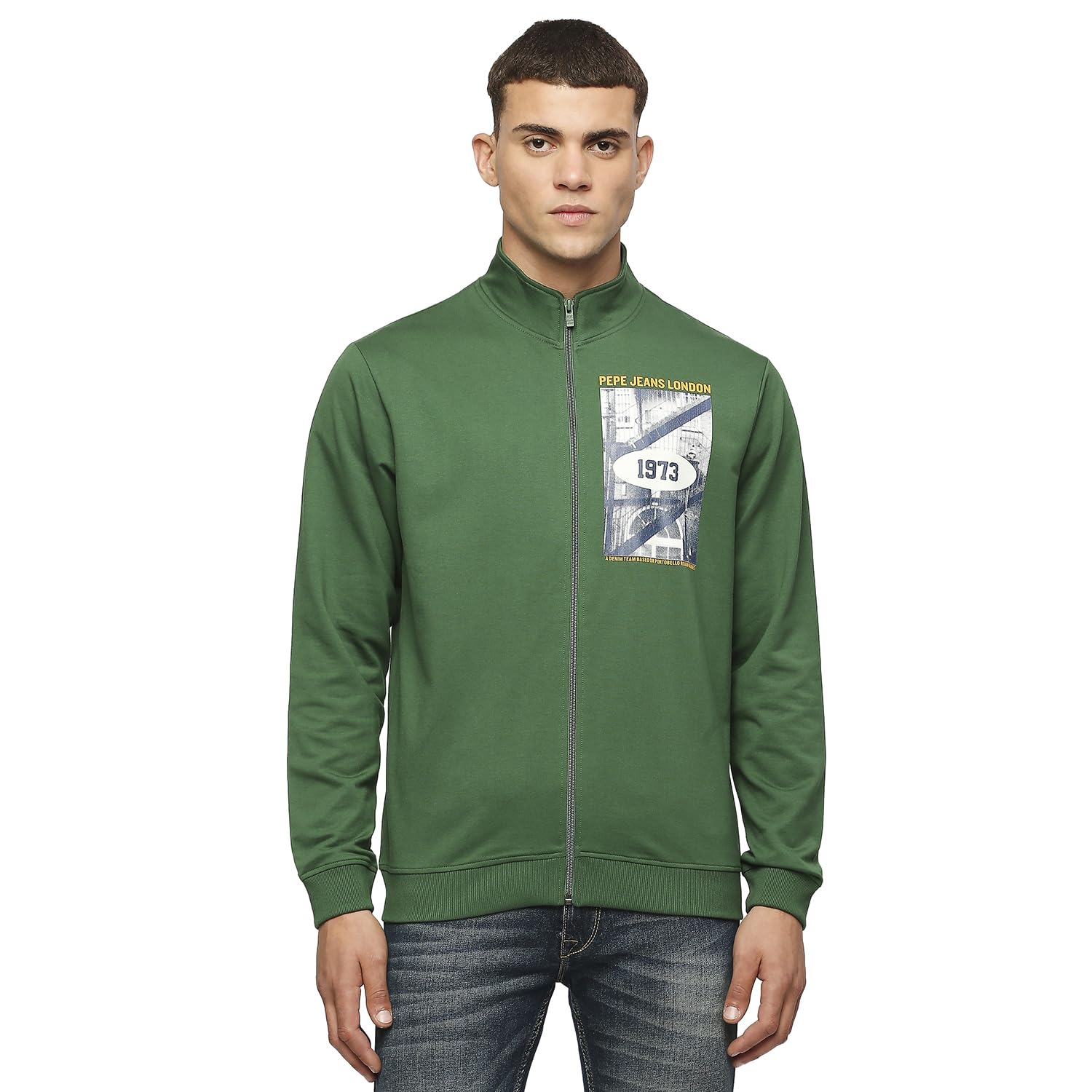 Pepe Jeans MenS Cotton Collared Neck Regular Fit Sweatshirt (Pm582656_Green_Medium)