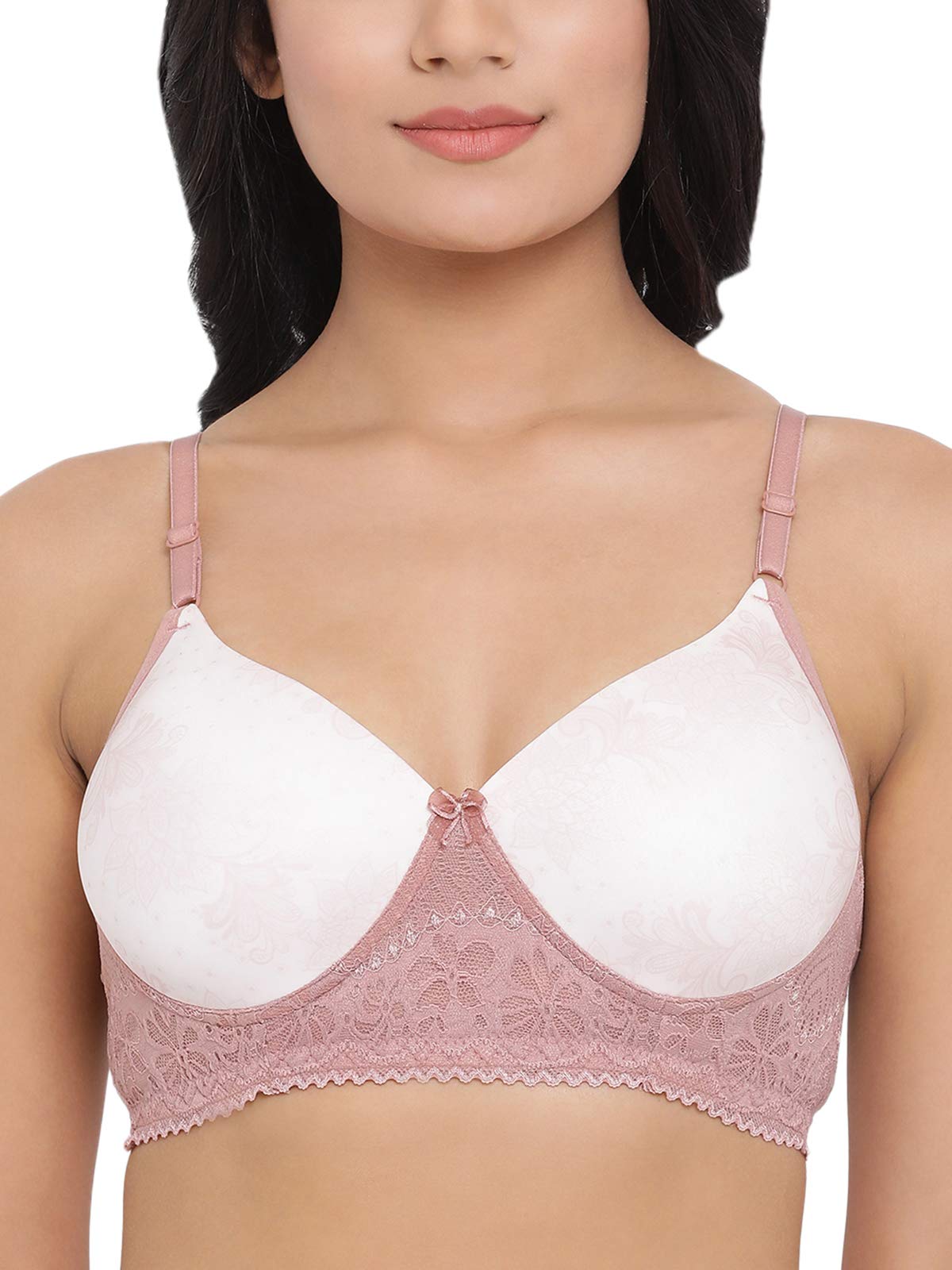 Clovia Womens Padded Non-Wired Full Coverage Printed Multiway T-Shirt Bra in White with Lace_BR1806Y18_White_36E