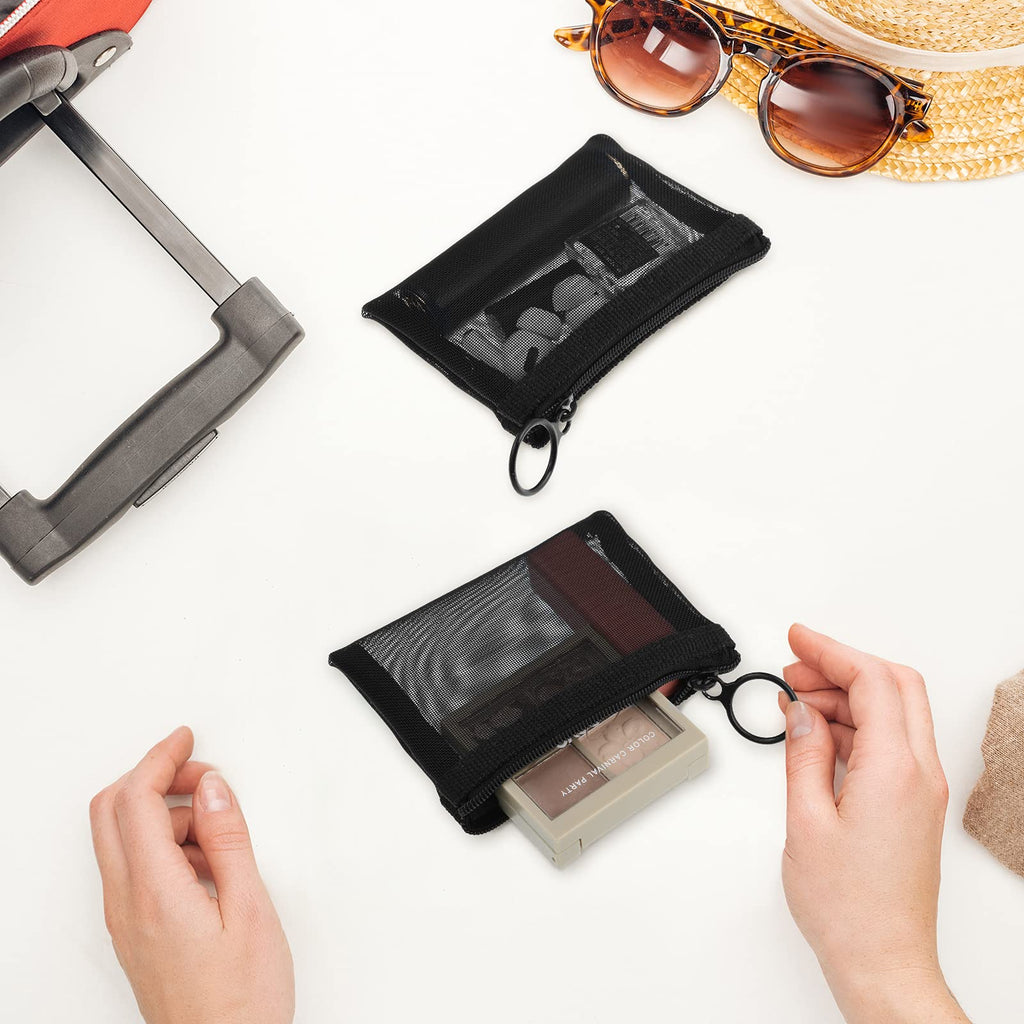 Frienda 10 Pcs Small Zipper Pouch Mini Cosmetic Bags Nylon Mesh Coin Purse Portable Cosmetic Case Storage Bags with Key Holder f