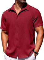 CB-COLEBROOK Mens Waffle Knit Shirt Short Sleeve Button Down Shirts Casual Beach Vacation Shirts Latest Textured Wrinkle Free Sh