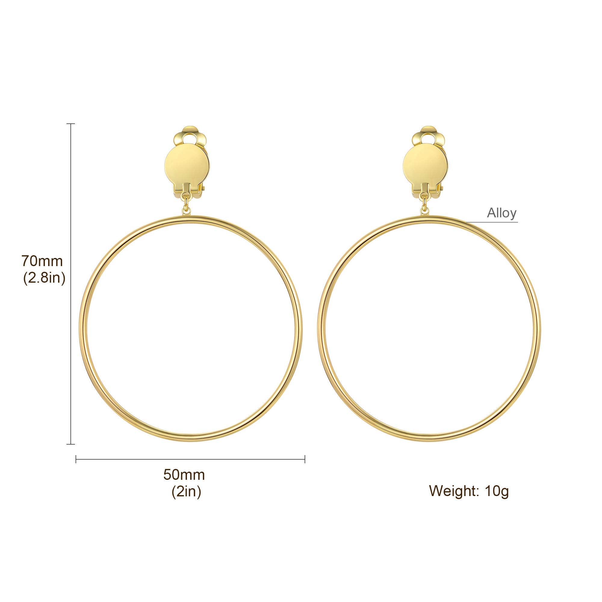 BIRSTONE Halloween Pirate Costumes for Women Clip on 2 Inch Large Big Hoop Minimalist Earrings