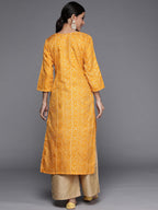 Varanga Women Mustard Gold Printed Embroidered Kurta