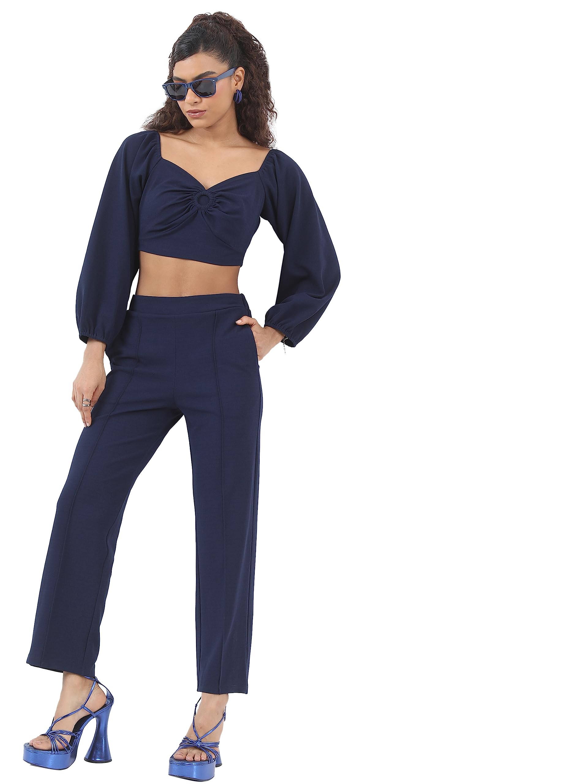 KETCH Women Western Casual FIT Co-Ord Set(KHCE000036_Navy_XL)