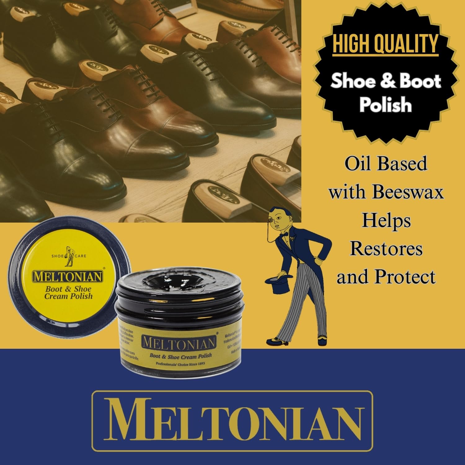 Meltonian Cream Shoe Polish - Boot Polish, Leather Shoe Polish Oil Based with Beeswax - Restores & Protects, 60+ Colors, Lemon