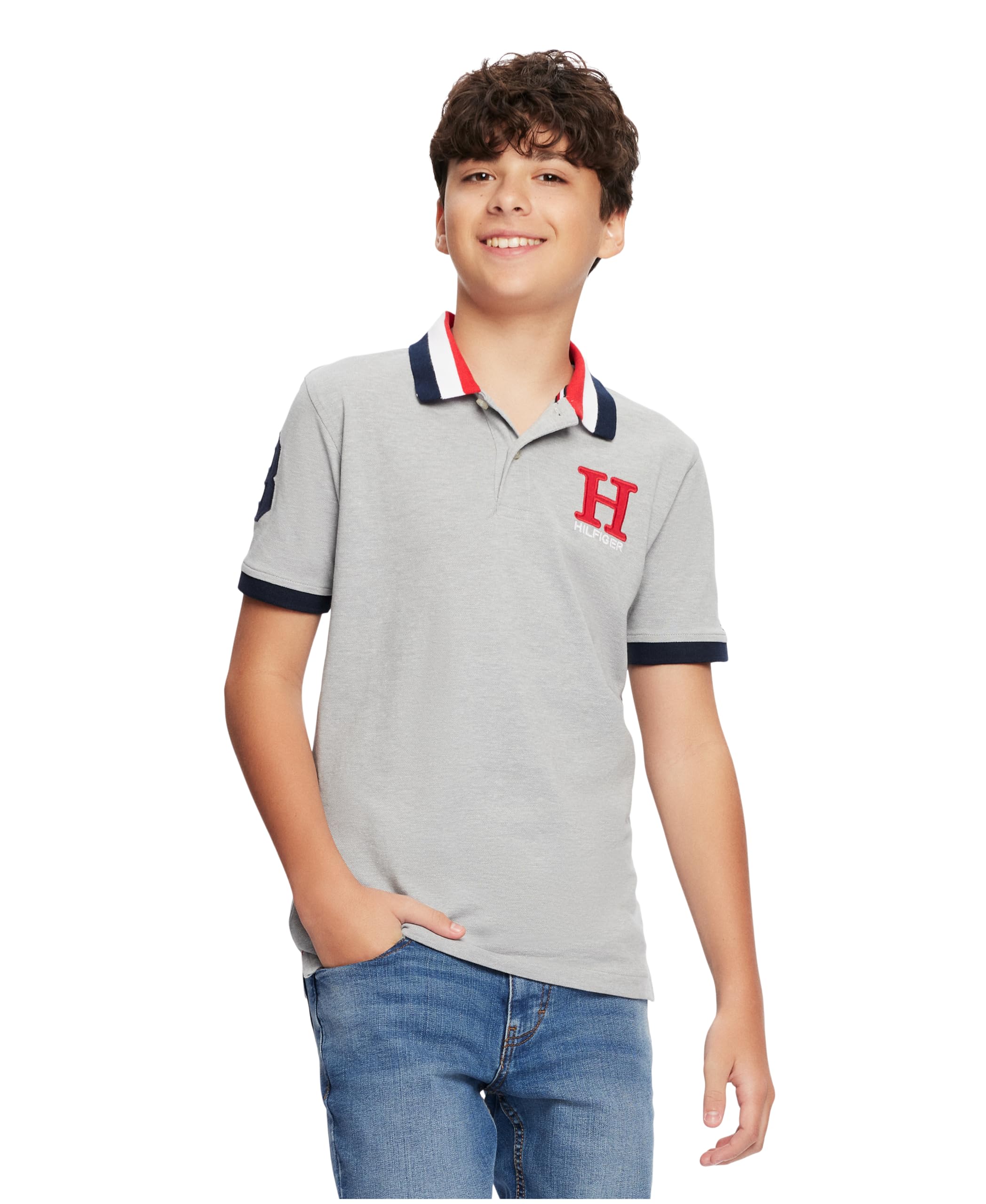Tommy Hilfiger Boys Short Sleeve Matt Polo Shirt, grey Heather, X-Large