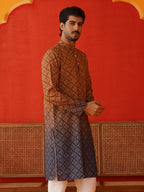 Jompers MenS Cotton Geometric Regular Kurtas (Ko_5074_Brown