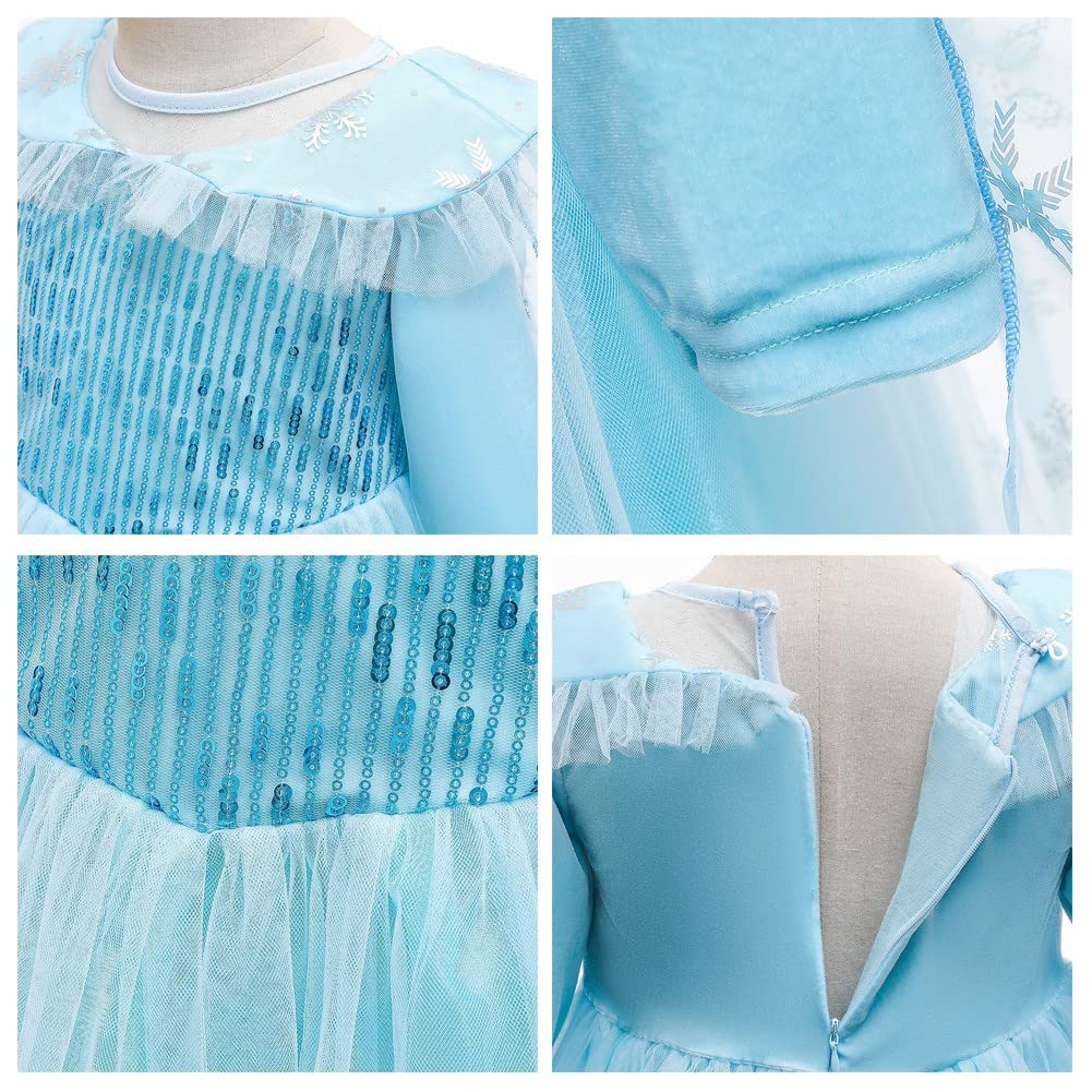 REXREII Girls Frozen Elsa Princess Dress Long Sleeves Halloween Costume Christmas Birthday Evening Party Ball Gown w/Accessories