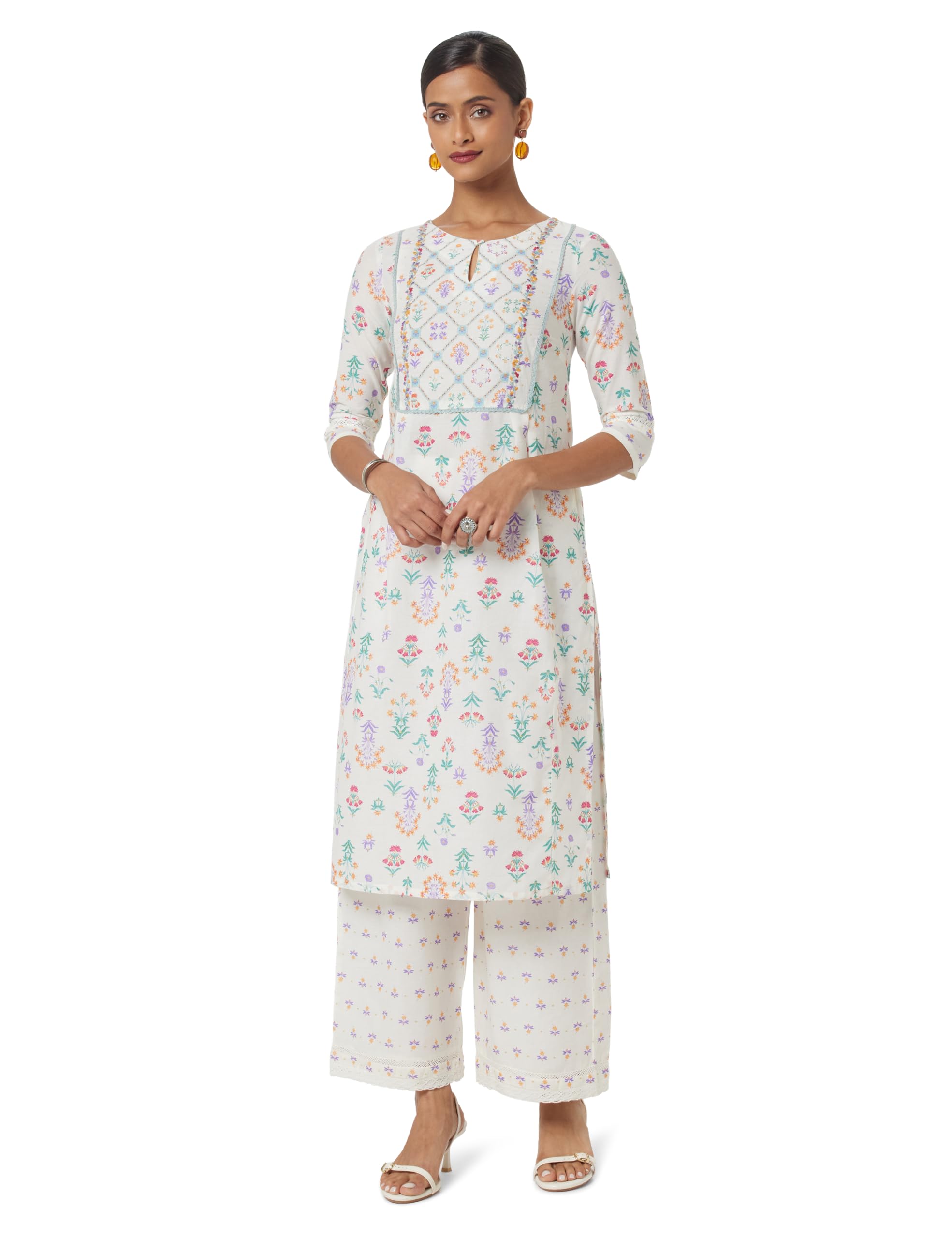 W For Woman Women'S Cotton Kurta & Parallel Pant (22Fews17478-117951_Ecru