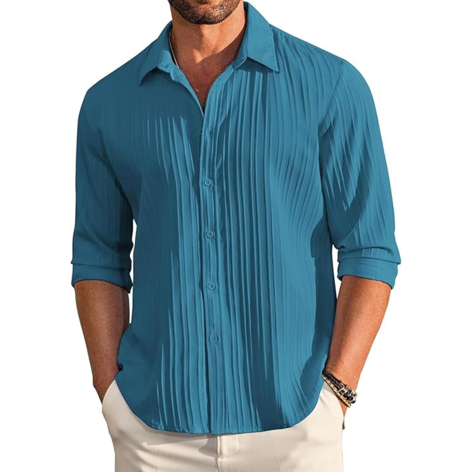 Deelmo MenS Regular Fit Solid Pattern Polyester Blend Shirt With Collared Neck Long Sleeve And Standard Length | Shirt For Man