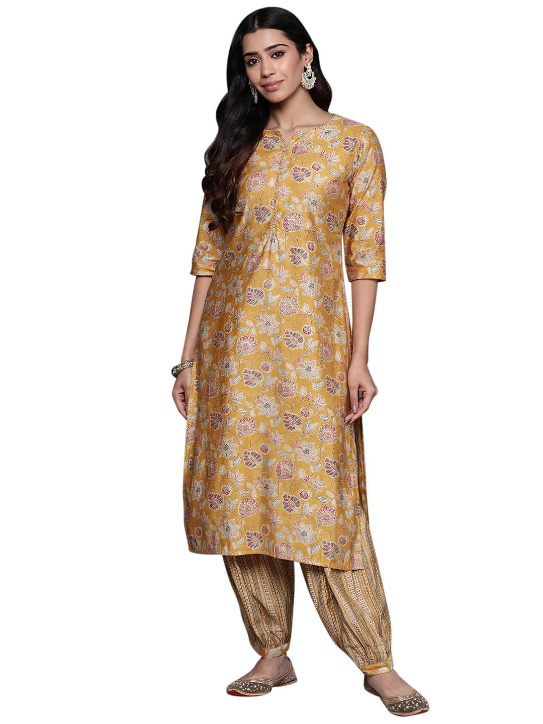 Libas Womens Printed Silk Blend Straight Kurta With Salwar