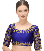 Pujia Mills Embroiderd Work Phantom Silk Readymade Blouse Royal