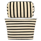 SOIDRAM 2 Pieces Makeup Bag Large Stripe Cosmetic Bag Capacity Canvas Mix Travel Toiletry Bag Organizer Cute Makeup Brushes Aest