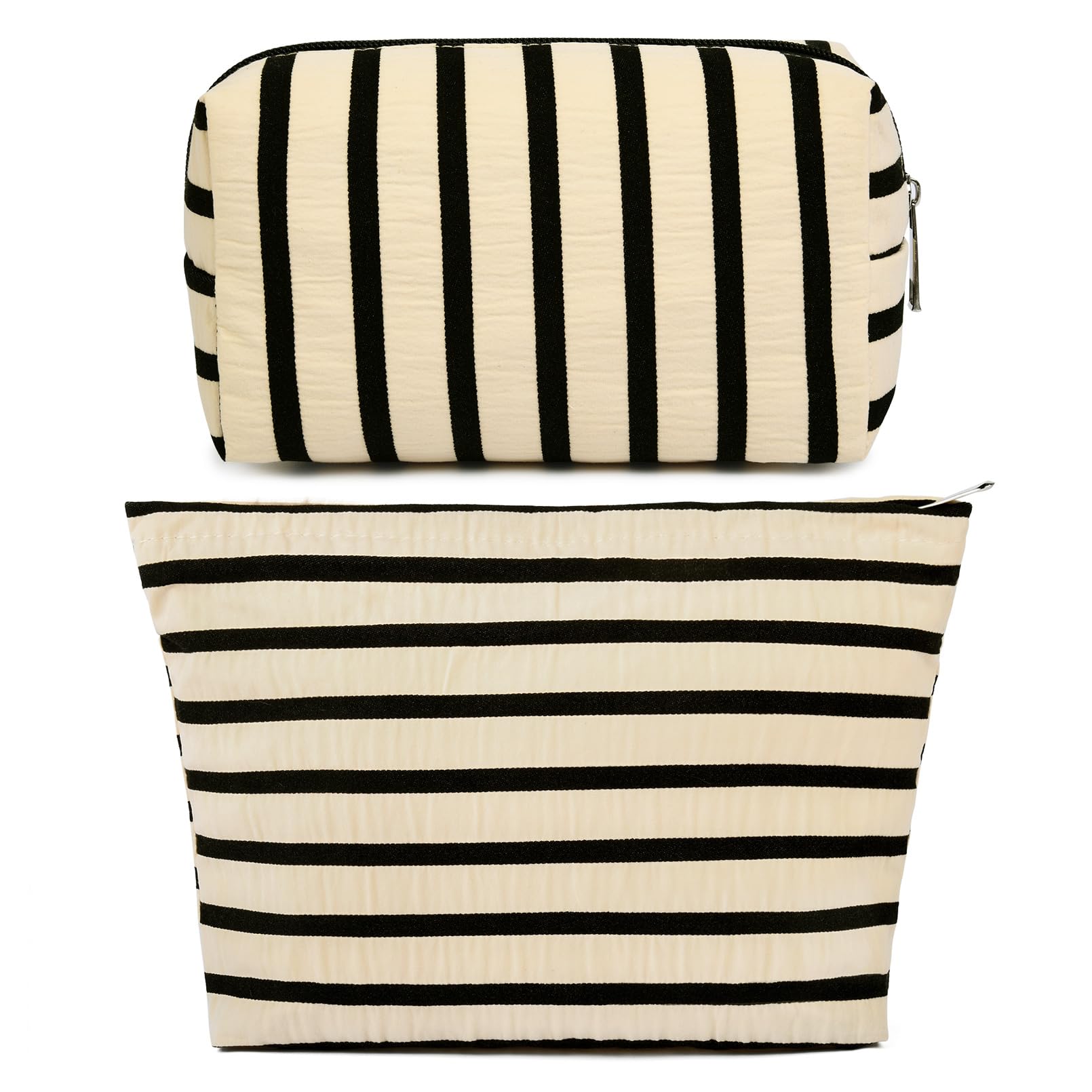 SOIDRAM 2 Pieces Makeup Bag Large Stripe Cosmetic Bag Capacity Canvas Mix Travel Toiletry Bag Organizer Cute Makeup Brushes Aest
