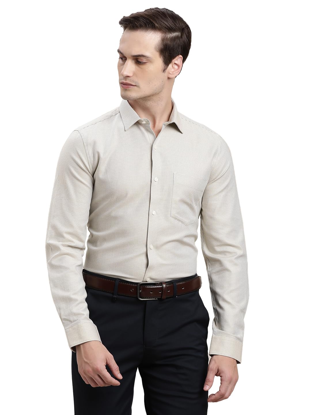 Turtle Men Grey Regular Fit Dobby Giza Cotton Formal Shirt
