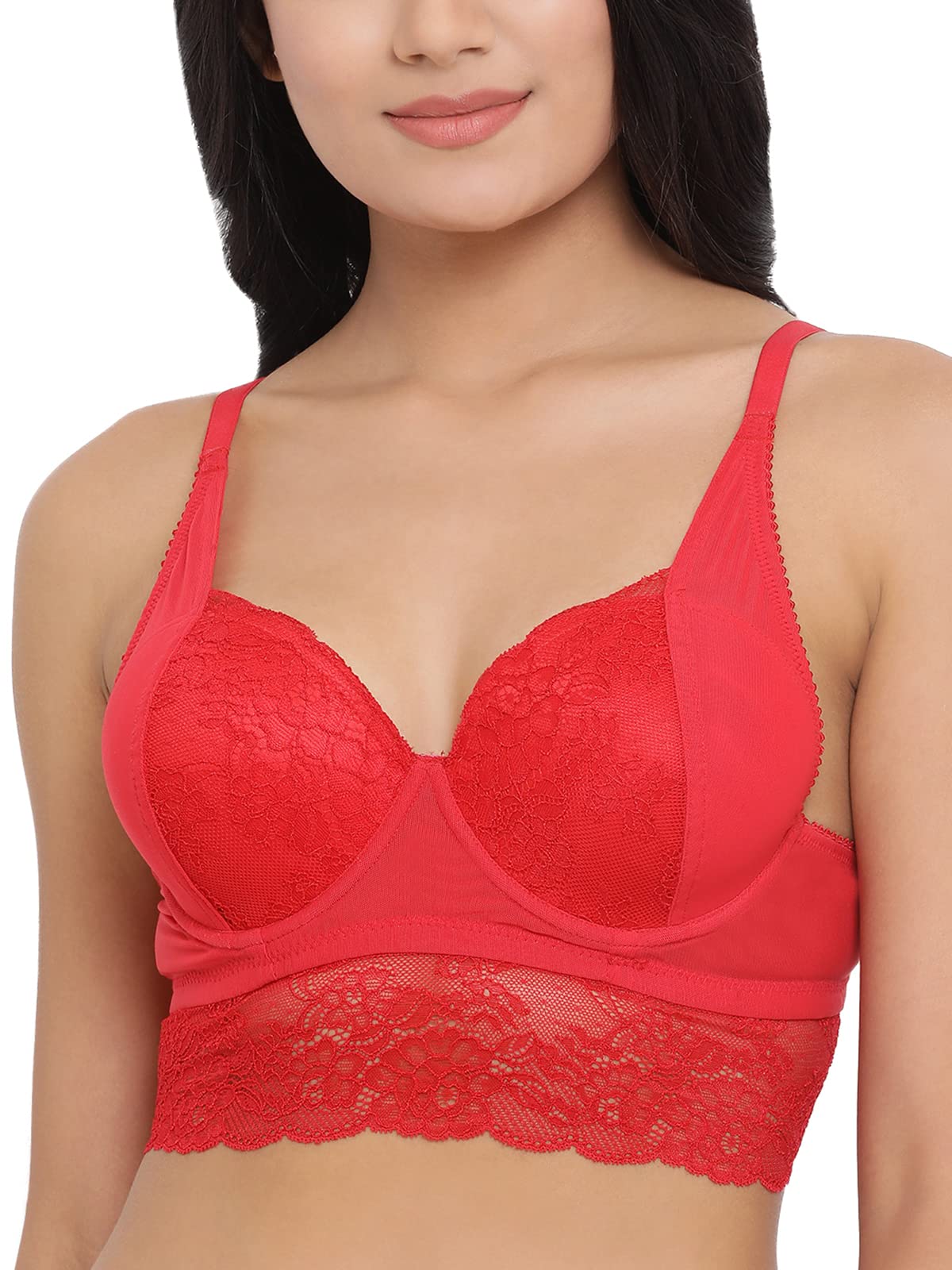Clovia WomenS Lace Padded Underwired Bralette Bra(Br1965R04_Red_32C)
