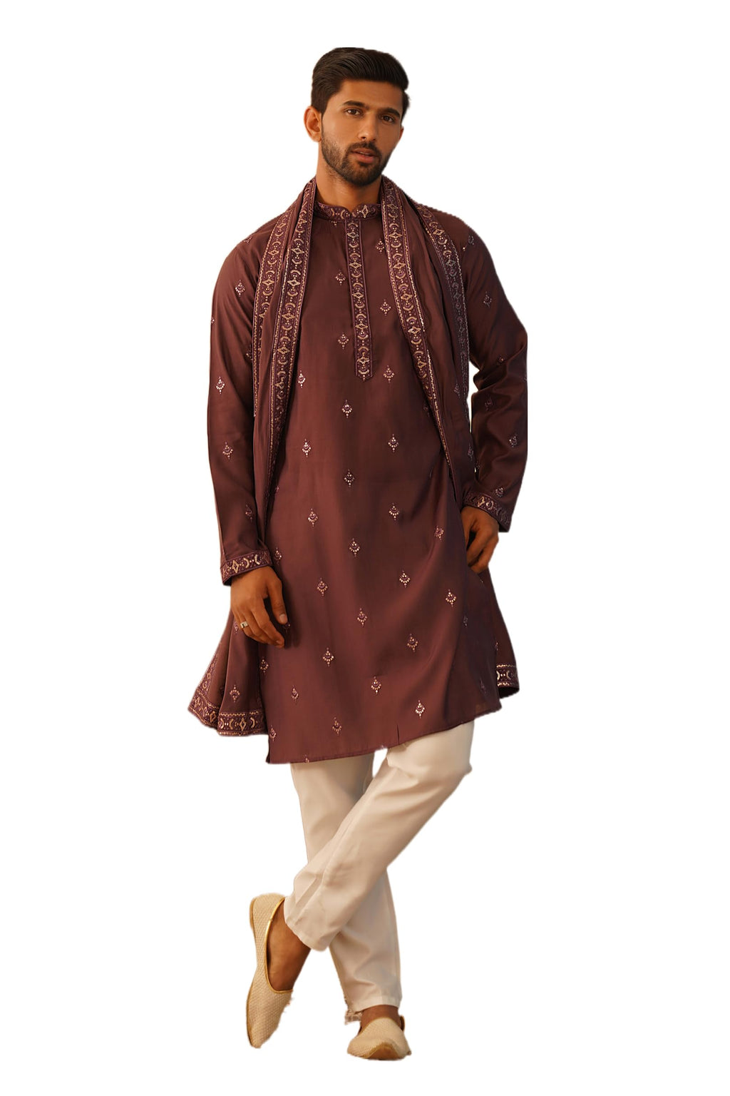 Jompers Mens Embroidered & Sequin Kurta Pyjama Set With Dupatta