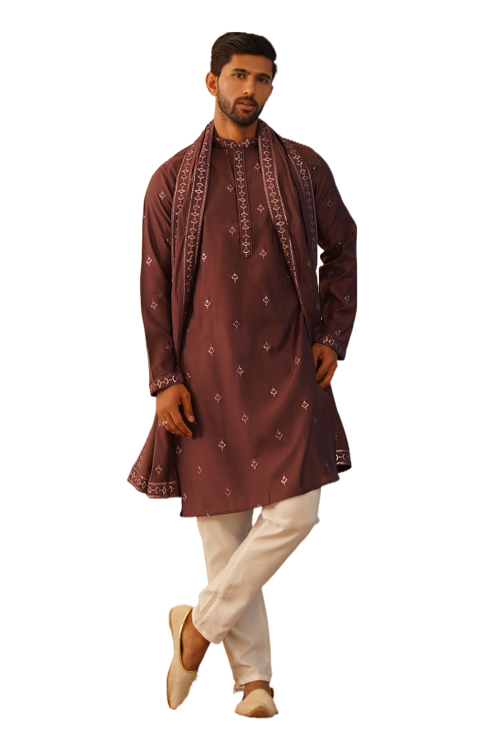 Jompers Mens Embroidered & Sequin Kurta Pyjama Set With Dupatta