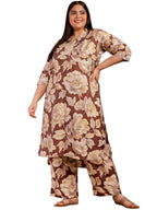 Extra Love By Libas Women'S Silk Blend Printed Co-Ords (15628_Brown_6Xl)