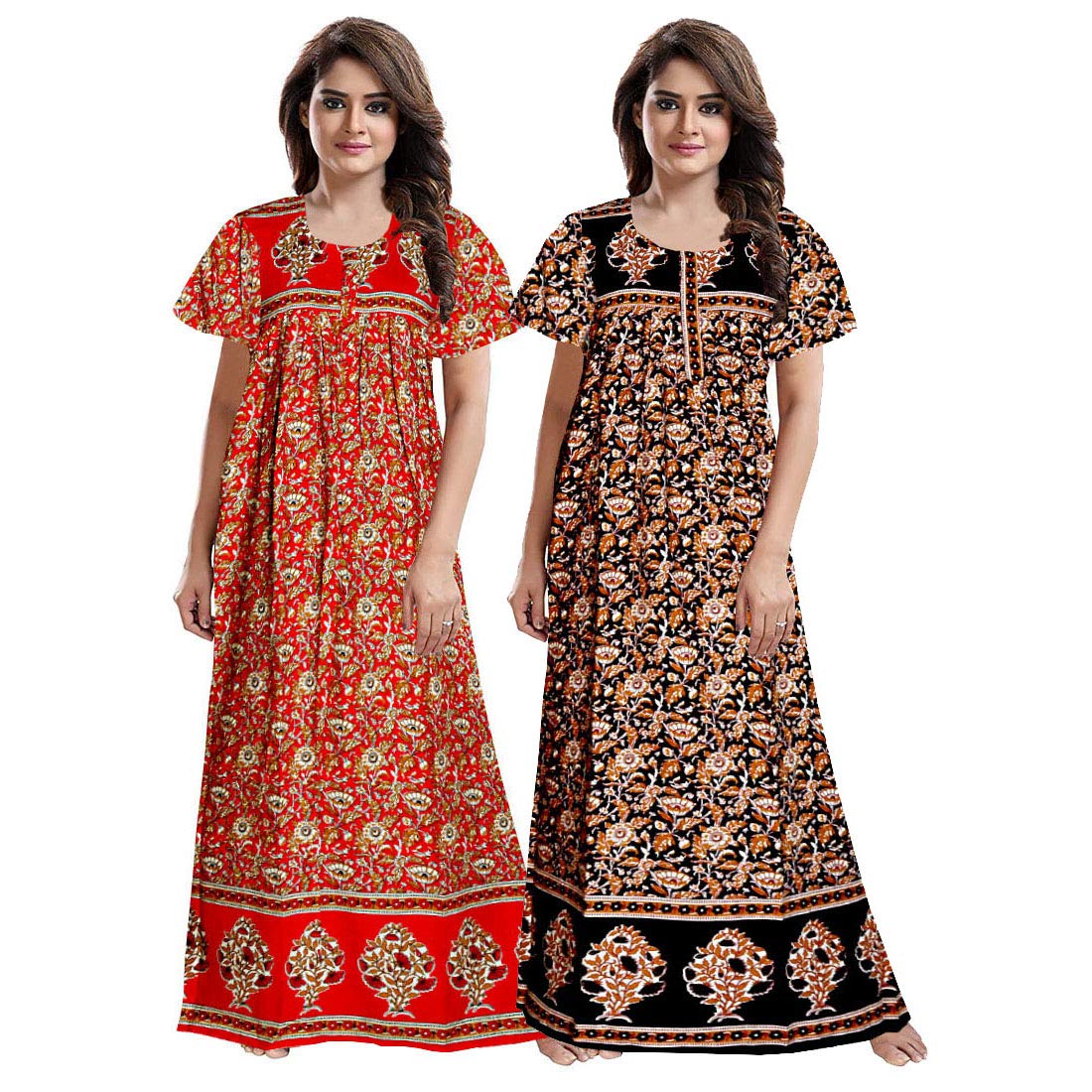 Gorangani WomenS Pure Cotton Maternity Maxi Gown Comfortable Nightwear Nightdresses (Pack Of 2 Pcs.) Red,Black 2