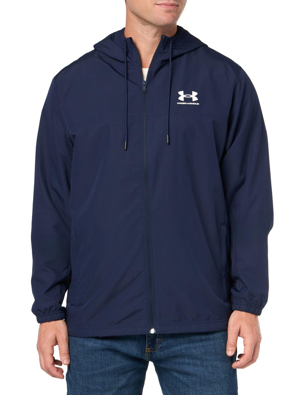 Under Armour Men's Rival Woven Windbreaker, (410) Midnight Navy/Midnight Navy/White, Medium