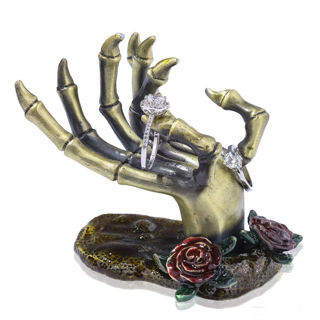 YU FENG Gothic Rose Skeleton Hand Jewelry Holder for Halloween Decor Rings Necklaces and Jewellery Accessories Hand Form Display