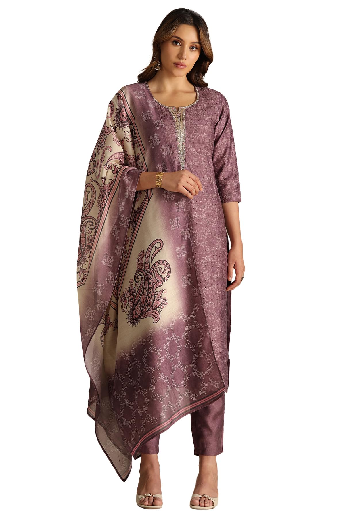 Soch Women Silk Blend Bandhani Print Suit Set with Zardosi