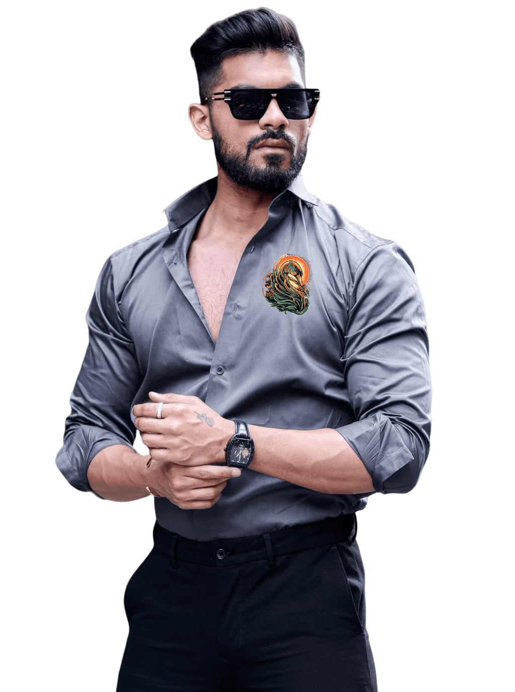 Indoprimo Men'S Stylish Solid Satin Casual Shirt For Men Full Sleeve - Bird Darkgrey