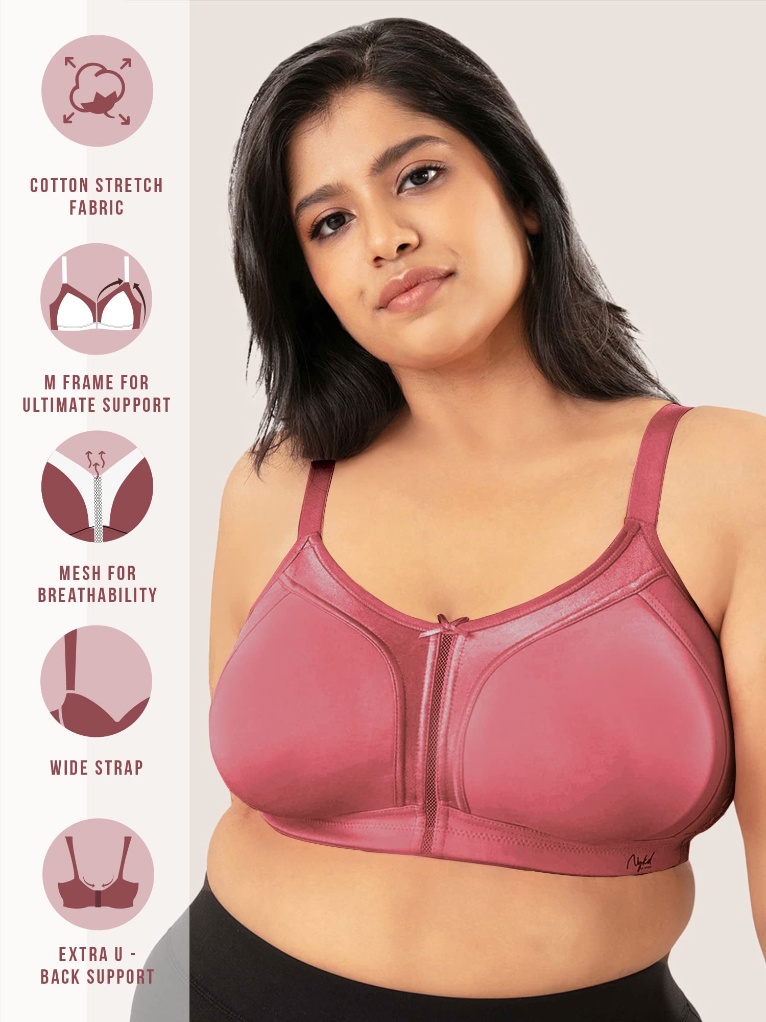 NYKD (NYB101 Cotton Non Padded & Non Wired Everyday Bra for Women | M-Frame Structure for Bounce Control with Full Coverage & Su