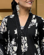 Toochki WomenS Rayon Viscose Anarkali Printed Kurta With Palazzo & Dupatta Black Color