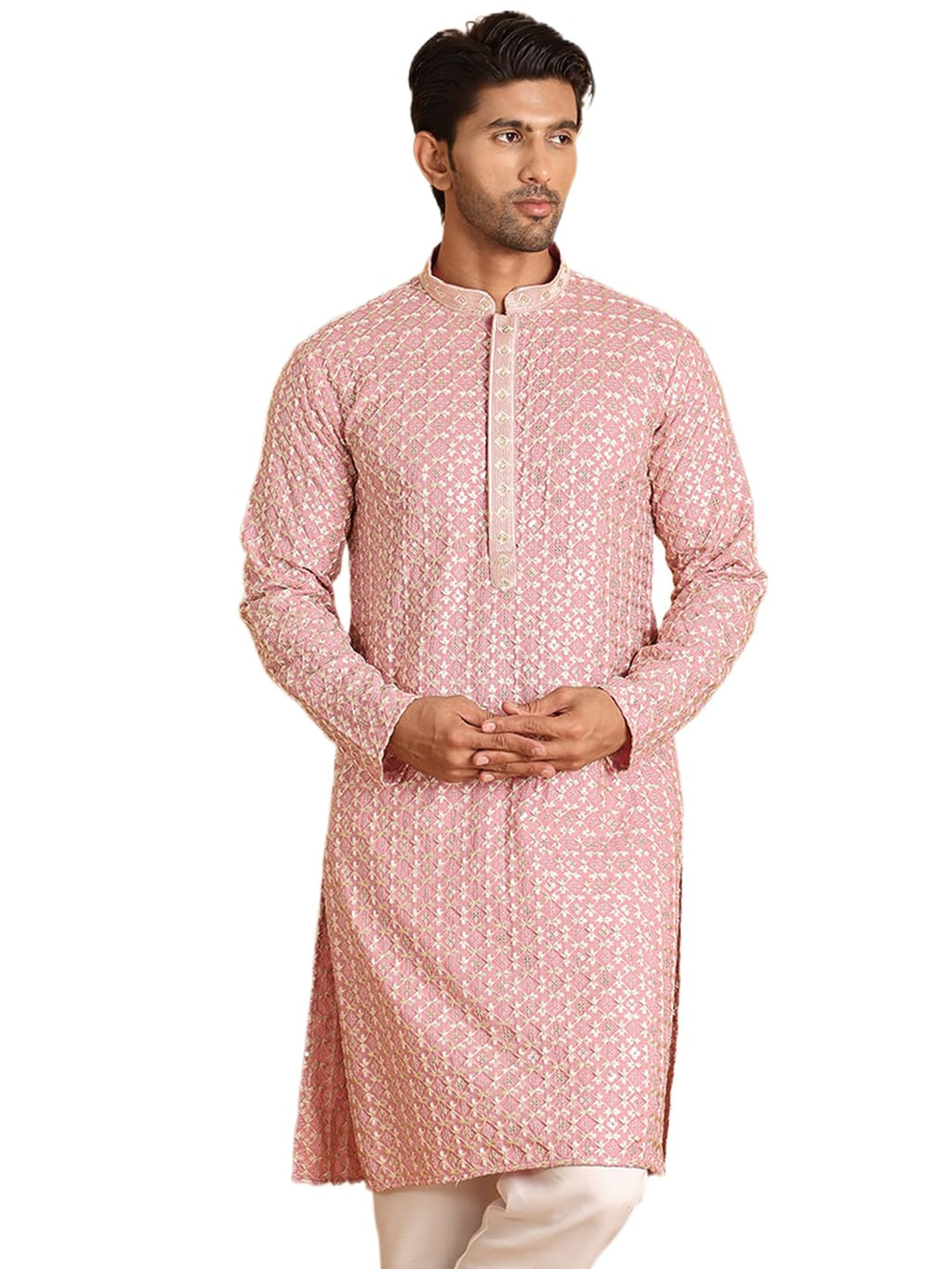 Jompers Mens Embroidered Sequined Viscose Straight Kurta