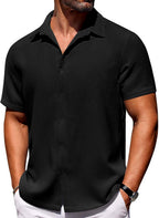 CB-COLEBROOK Mens Waffle Knit Shirt Short Sleeve Button Down Shirts Casual Beach Vacation Shirts Latest Textured Wrinkle Free Sh