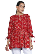 Libas Womens Printed Viscose A-Line Kurti For Women Red