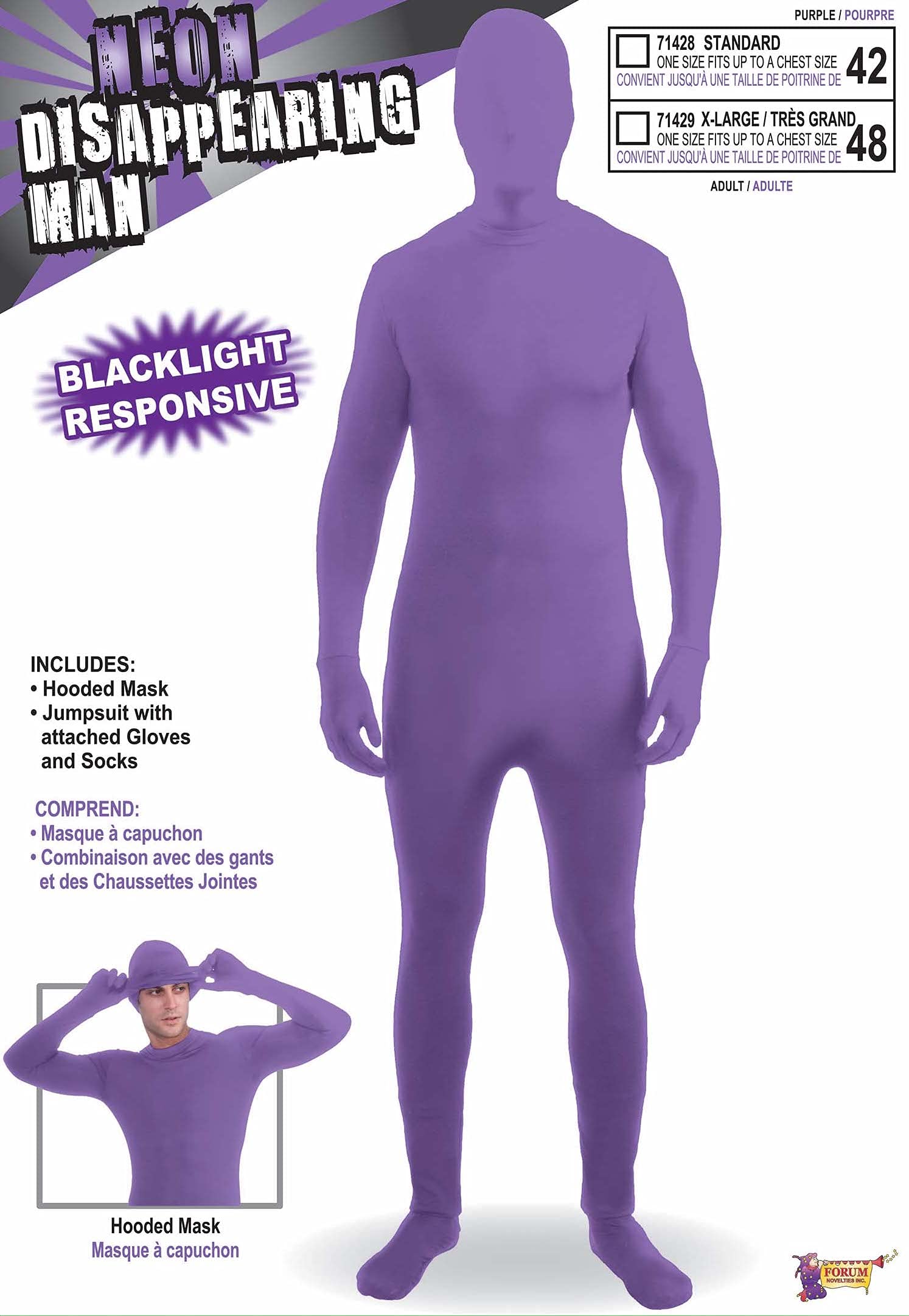 Forum Novelties Women's Teen Disappearing Man Color Stretch Body Suit Costume, Neon Purple, Teen Size