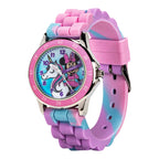 Disney Minnie Mouse Kids Time Teacher Watch with Hour & Minute Hands, Easy-to-Read Dial, and Glitter Silicone Strap - Pink & Blu