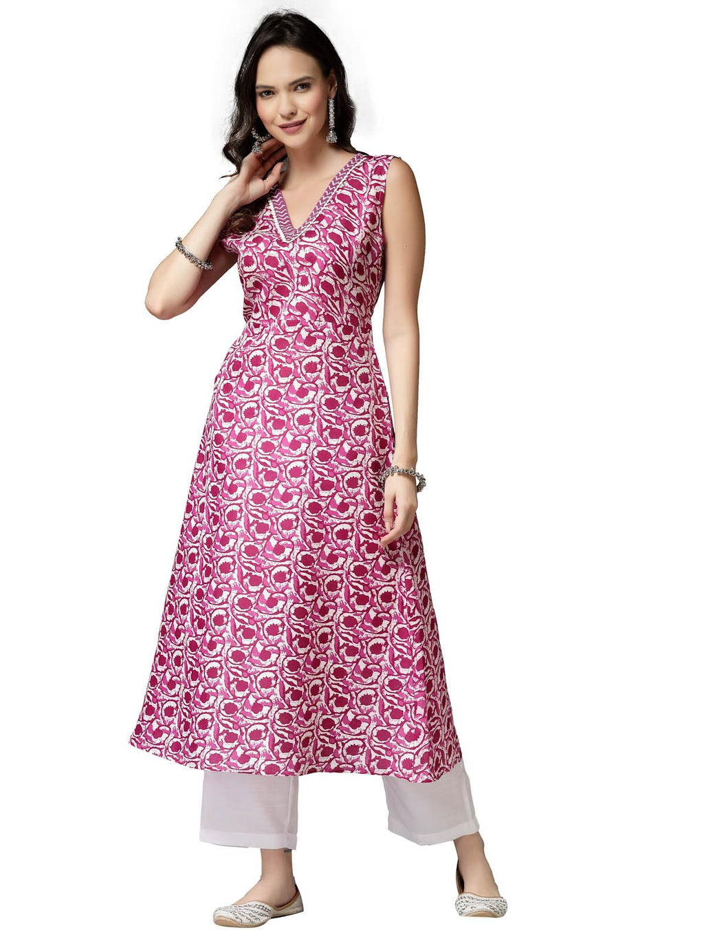 Stylum Womens Floral Printed Cotton Blend A-Line Kurta (PURPLEKYRA40_Purple, L)
