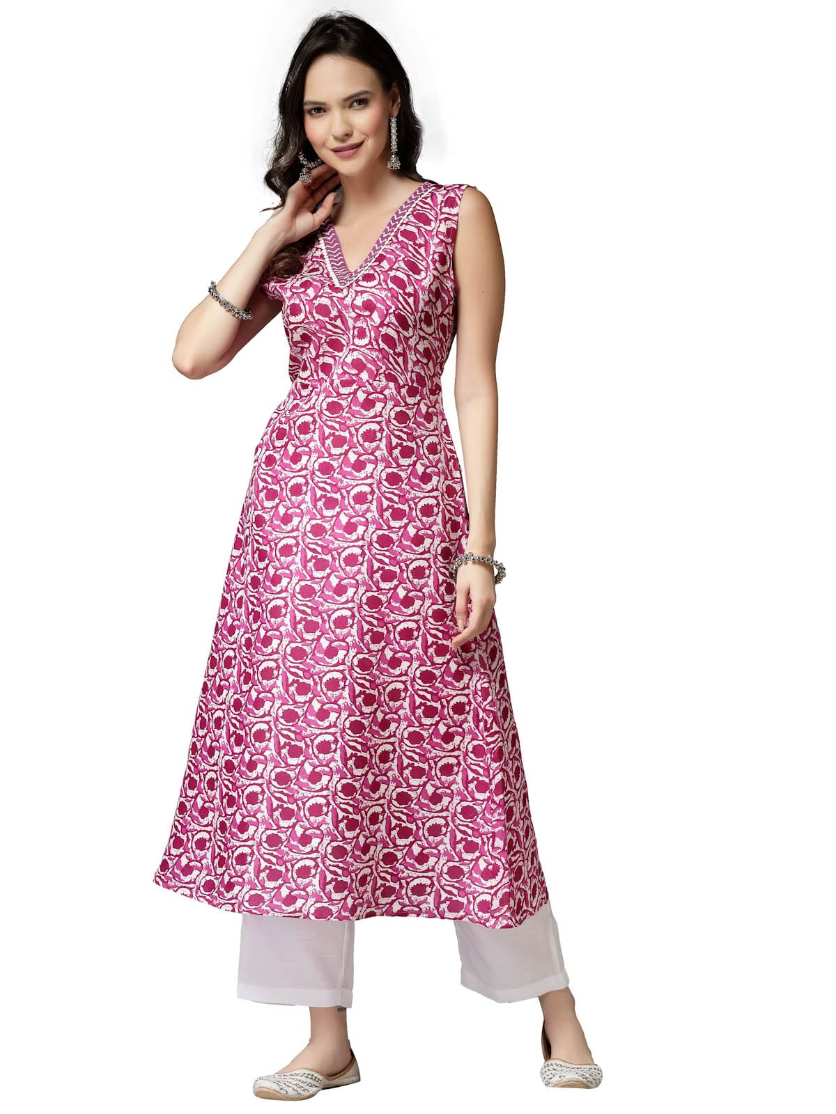 Stylum Womens Floral Printed Cotton Blend A-Line Kurta (PURPLEKYRA40_Purple, L)