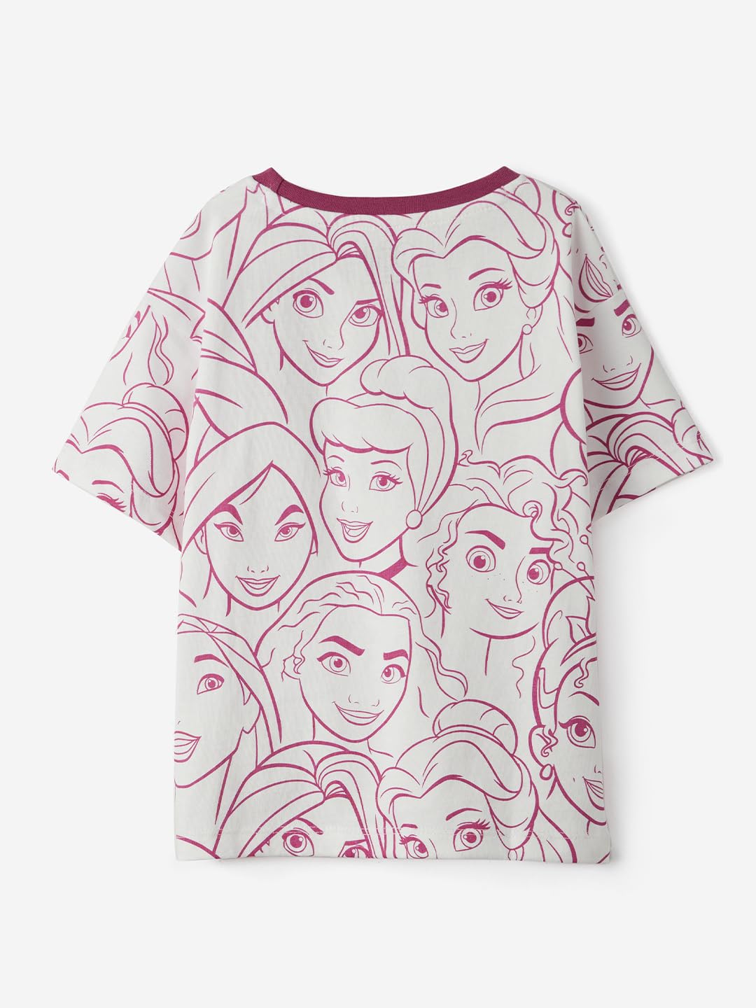 The Souled Store Official Disney: Puff Princess Girls Short Sleeve Round Neck Grey and Pink Graphic Printed Cotton Oversized T-S