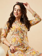ANNI DESIGNER Ladies Cotton Blend Kurta with Trousers, yellow, S