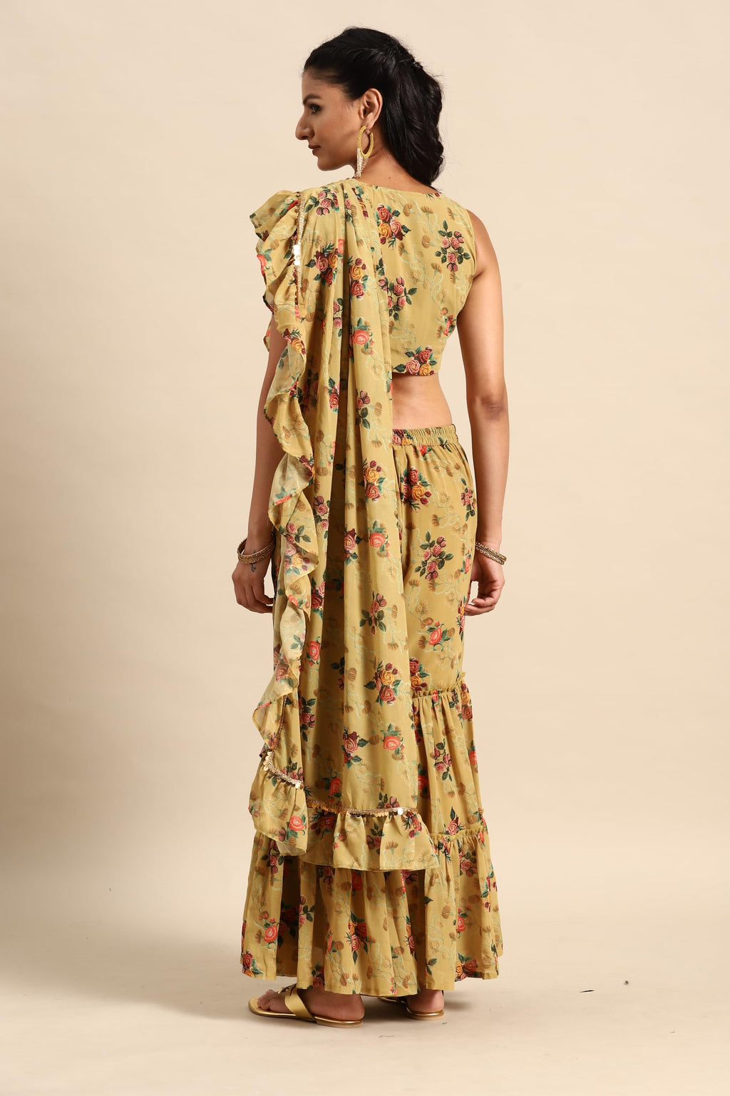Libas WomenS Georgette Saree (34490_Olive)