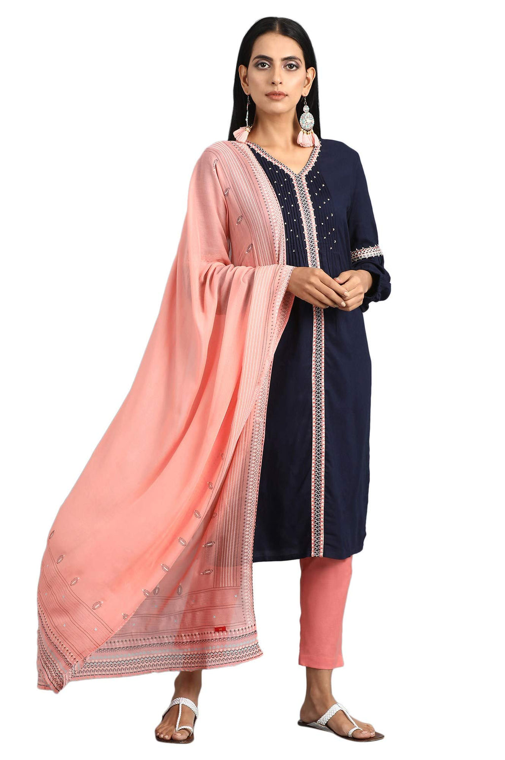 W For Woman Women'S Rayon Solid Regular Kurta (19Auw12263-211577_Blue_Xl (14))