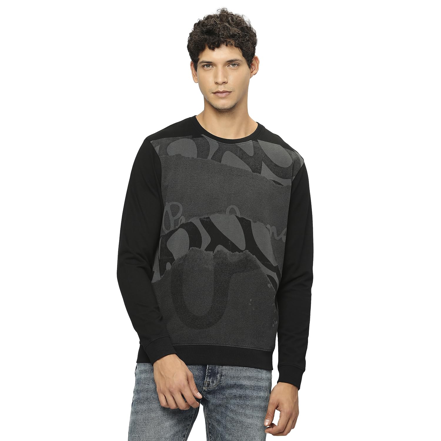 Pepe Jeans MenS Cotton Crew Neck Sweatshirt (Pm582640_Thunder Grey_Black