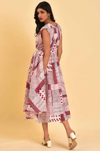 W For Woman WomenS Cotton Red Abstract Printed Flared Vacay Dress Ankle Length 23Few18769-120826 Bud