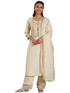 Libas Womens Yoke Design Cotton Straight Kurta With Trousers and Dupatta