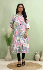 Kesudi A Line Dresses For Women Western Rayon Floral One Piece Dress For Women | Stylish Flared Roll Tab Sleeve | Knee Length Mi