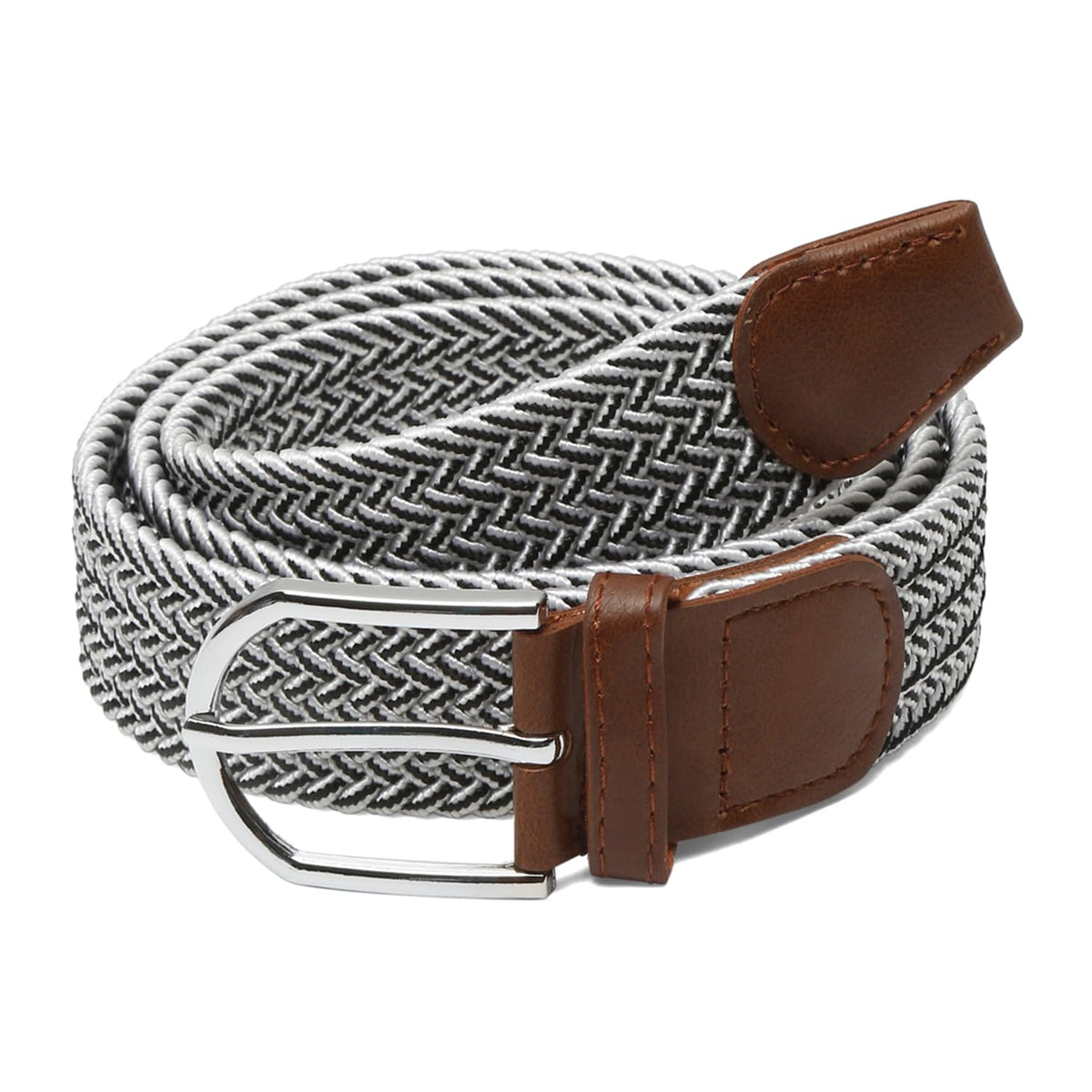 Mutaqinoti MenS White And Black Stretchable Braided Belts For Men And Women Woven Belt With Leather Ends (2630 Inch Waist) (B 26-30