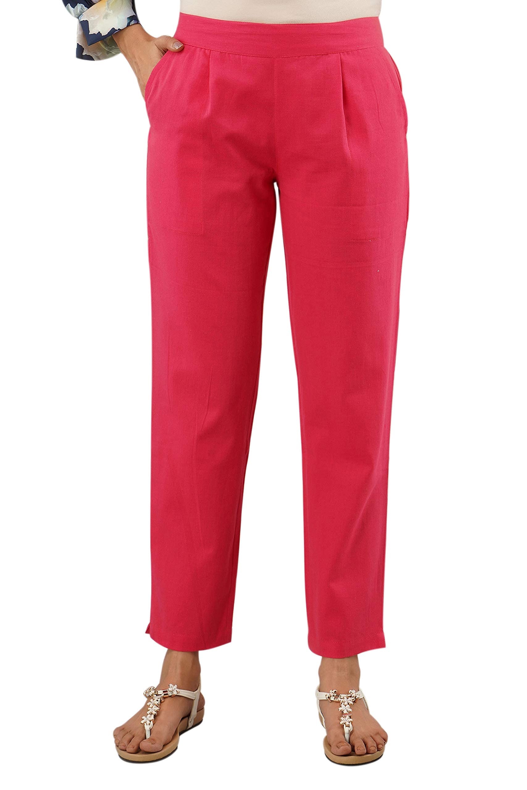 Digital Shopee Women Cotton Trouser Pant Regular Fit For Office School Formal Casual Daily Use Pink
