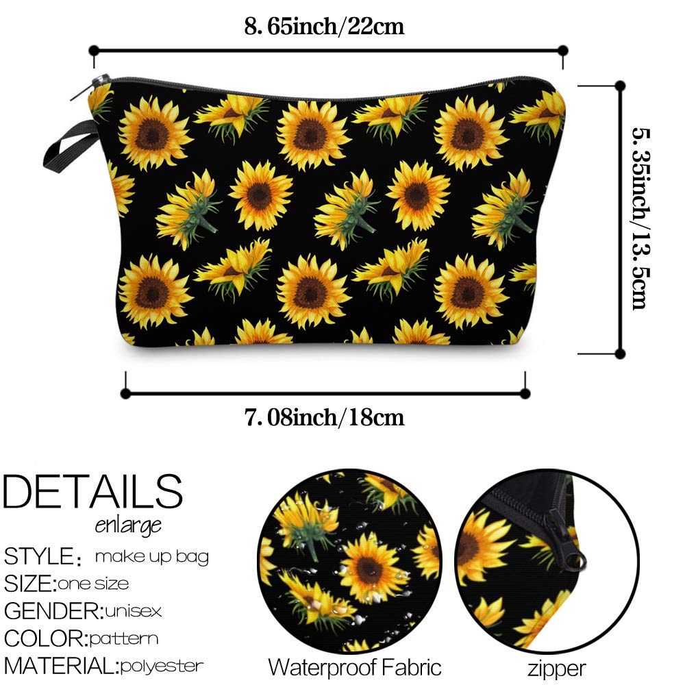 Deanfun Cosmetic Bag for Women, Sunflower Flowers Waterproof Makeup Bags Roomy Toiletry Pouch Travel Accessories Gifts 52355