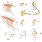 FRESHME Elf Ears with Piercings Earring Cuffs Set - Cosplay Fairy Pixie Ears with Pearl Earrings Chain Set, Non-Piercing Cartila