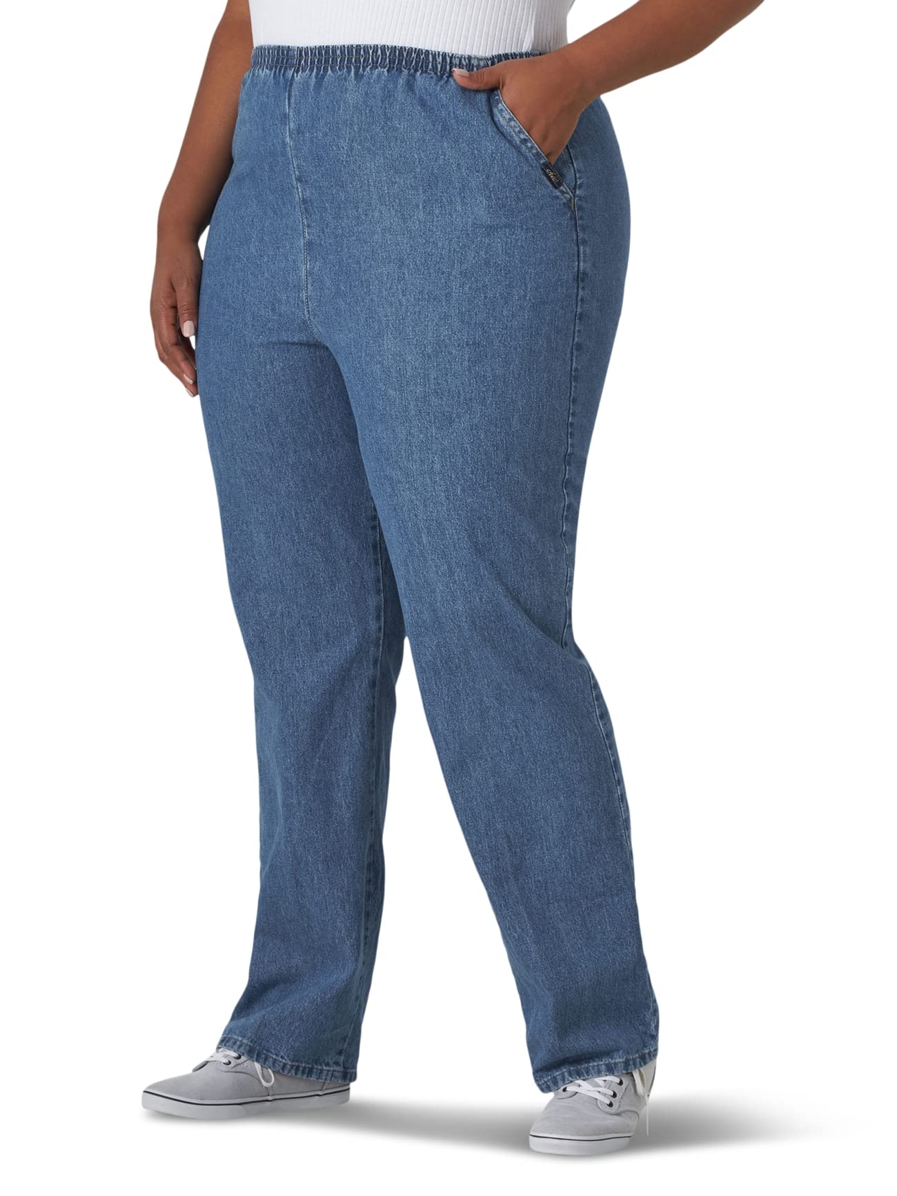chic classic collection womens Plus Stretch Elastic Waist Pull-on Pant Jeans, Destruction Blue Denim, 26 US